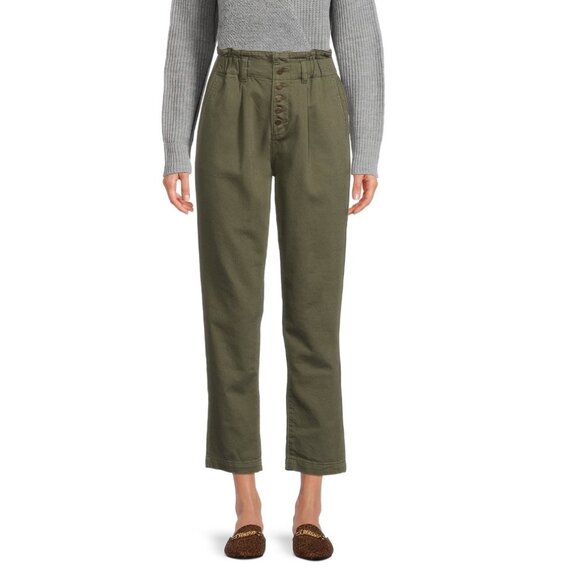 Time And Tru Olive High-Waisted Button Front Tapered Pants Size 12 Womens Green - Picture 1 of 10